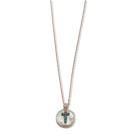 Dainty Diamond Cross Pearl Necklace - shopzeyzey