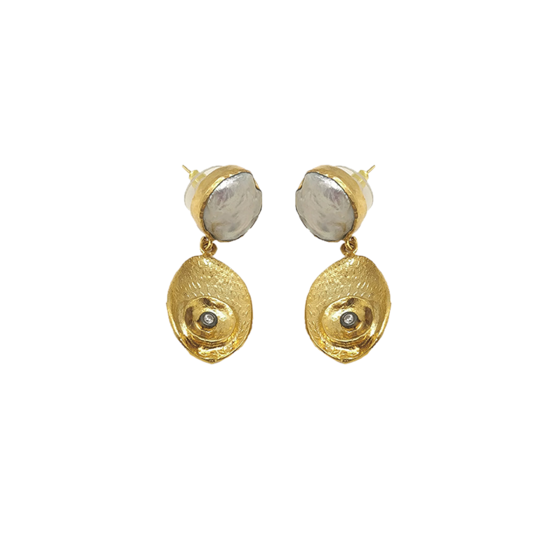 Pearl and CZ Gold-Plated Earrings | Handmade Semi Precious Jewelry - shopzeyzey