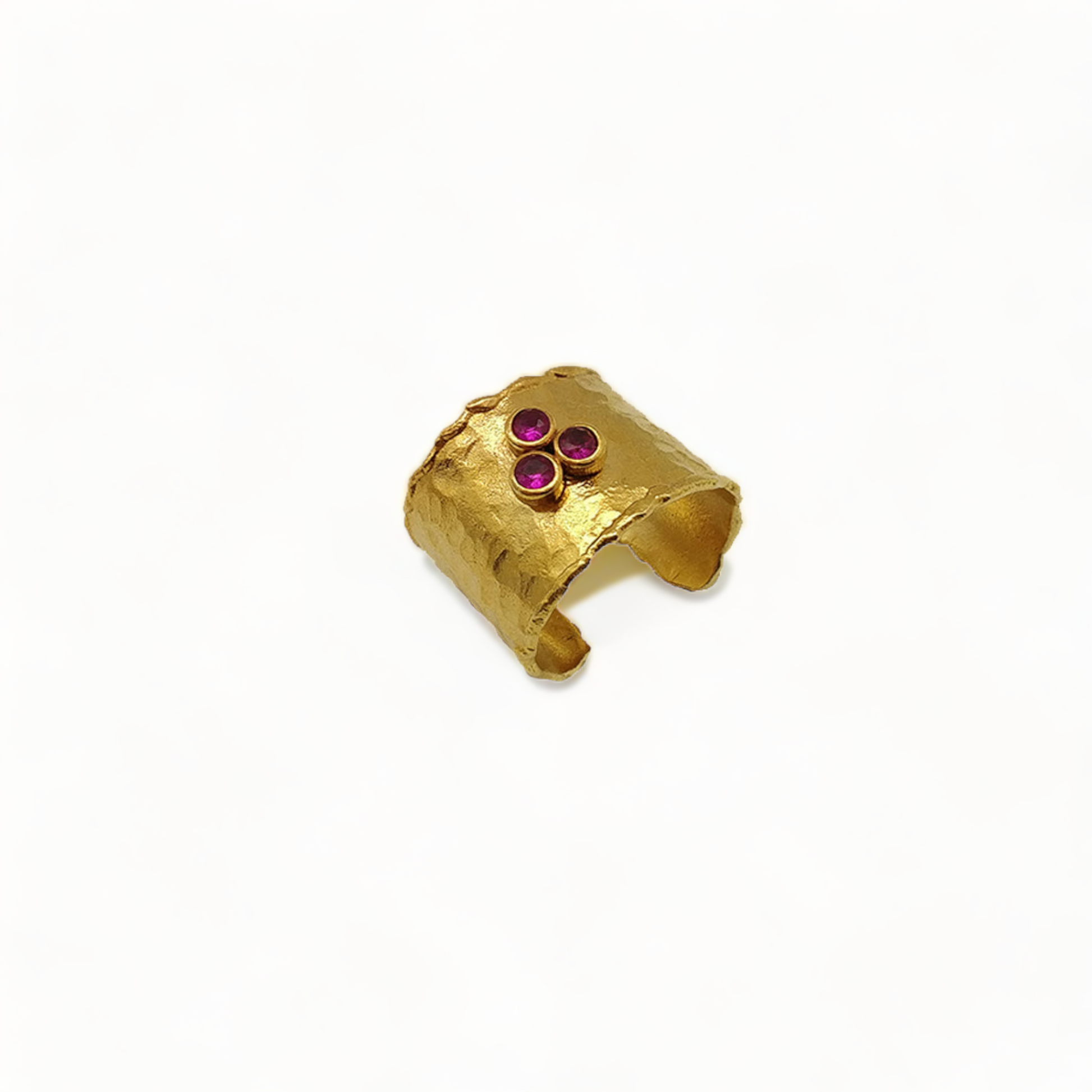 Gold-Plated Cuff Ring with Cherry CZ Stones | Adjustable Handmade Jewelry | Elegant Red Gemstone Ring - shopzeyzey