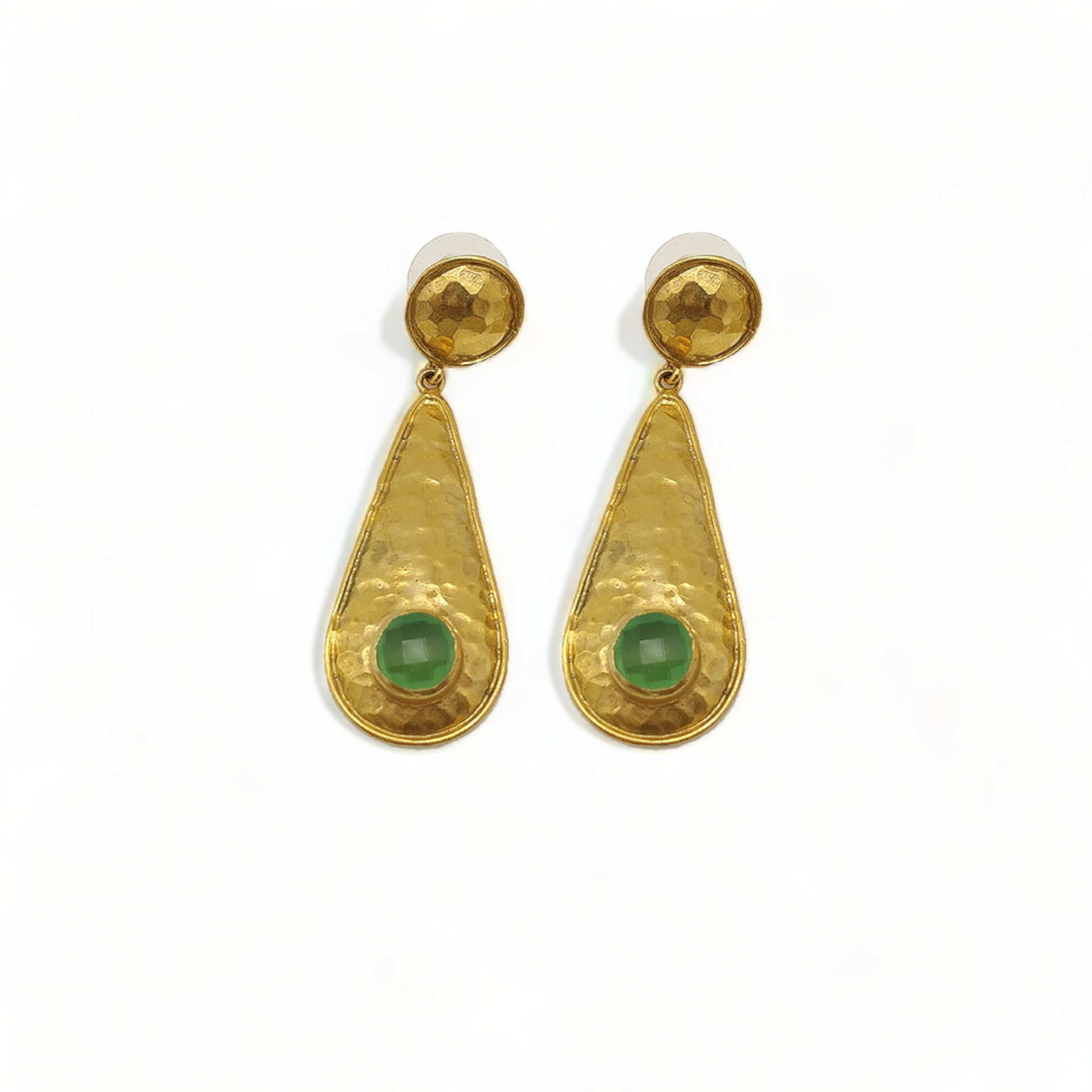 Gold-Plated Handmade Drop Earrings with Green Onyx Stones | Contemporary Elegance | Nature-Inspired Jewelry - shopzeyzey