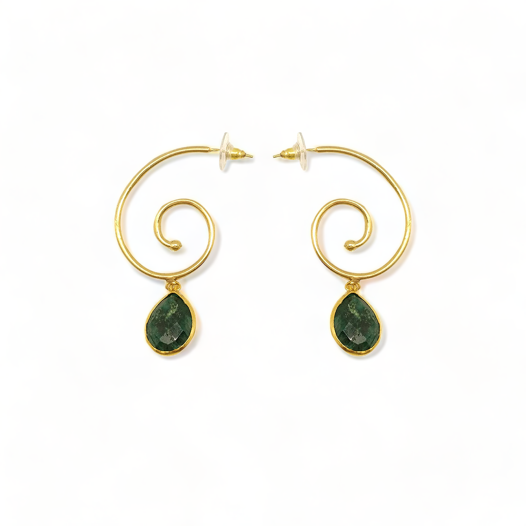 Handmade Emerald Corundum Gold Plated Earrings | Contemporary Semi-Precious Jewelry - shopzeyzey