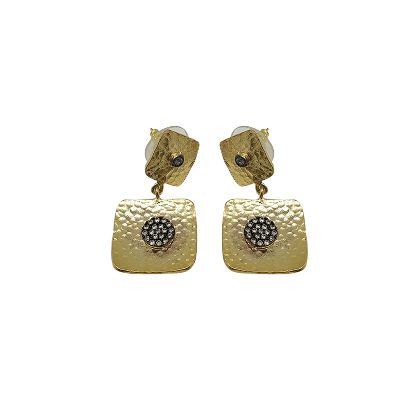 Gold Plated Handmade Hammered Earrings with CZ – Contemporary Elegance - shopzeyzey