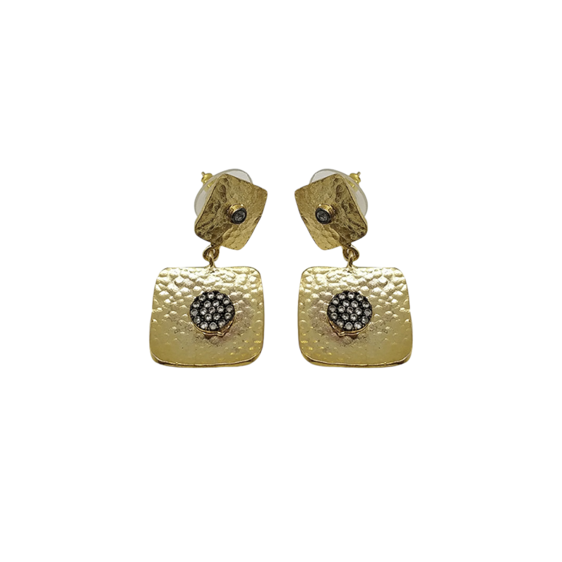 Gold Plated Handmade Hammered Earrings with CZ – Contemporary Elegance - shopzeyzey