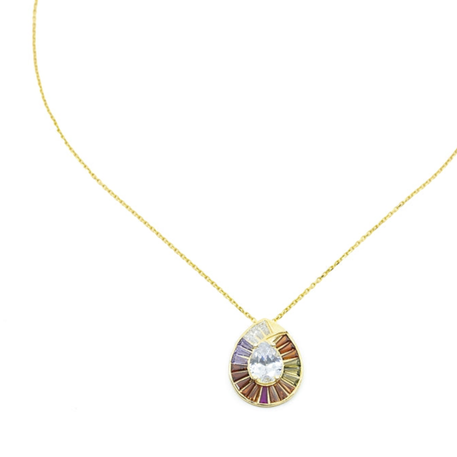 Round Sparkle Necklace with Colorful design around and CZ Diamond in the middle - shopzeyzey