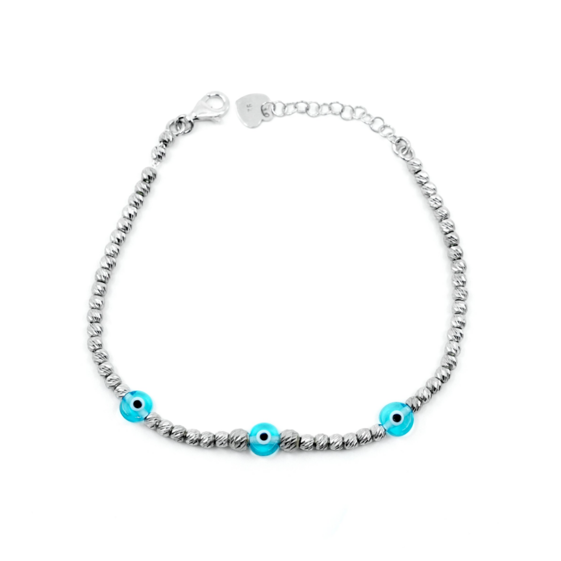 Silver Bracelet with Three Evil Eyes - shopzeyzey