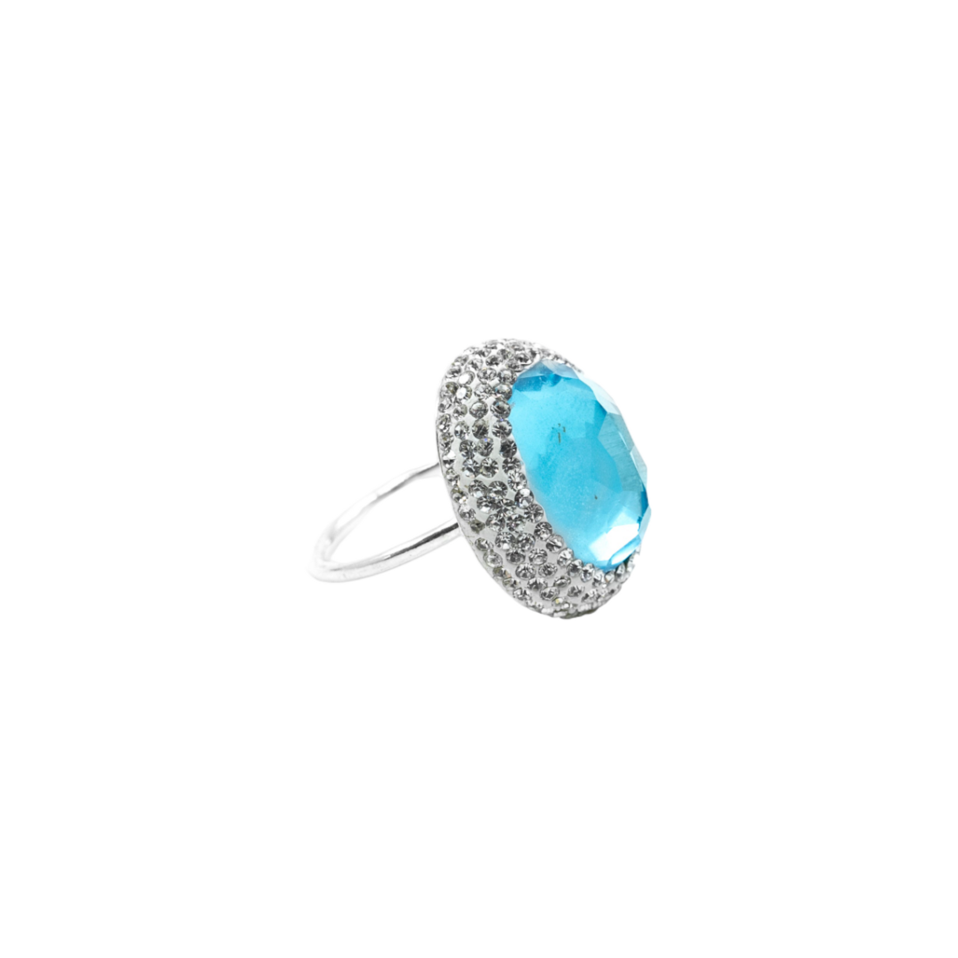 Round Baby Blue Stone Ring with Hematite Trim - shopzeyzey