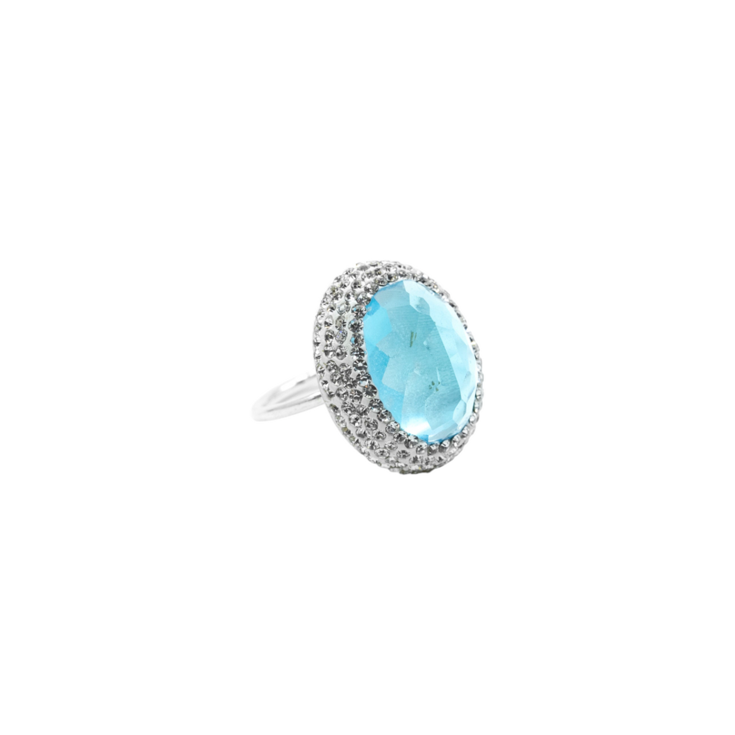 Round Baby Blue Stone Ring with Hematite Trim - shopzeyzey