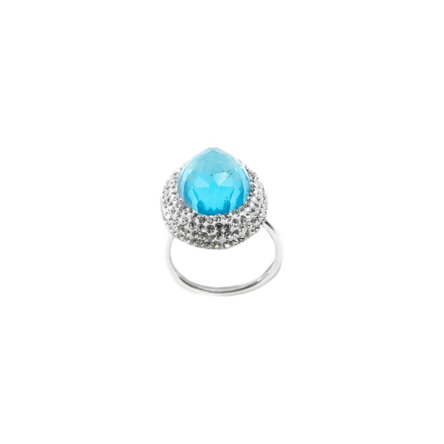 Round Baby Blue Stone Ring with Hematite Trim - shopzeyzey