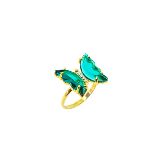 Crystal Green Butterfly Ring - shopzeyzey