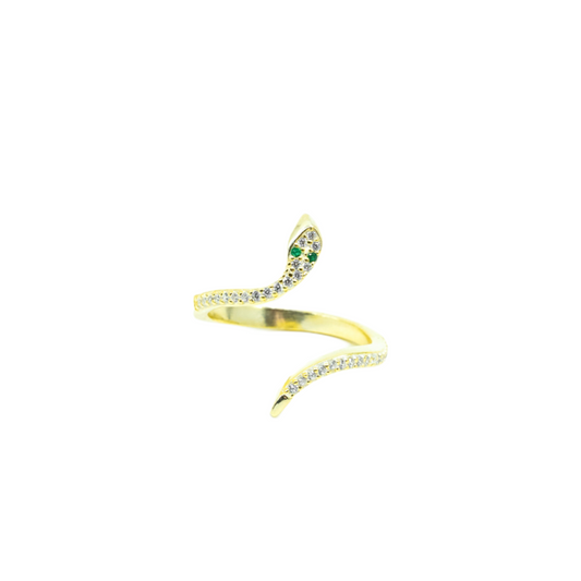 Gold Snake Ring With Emerald Eyes - shopzeyzey