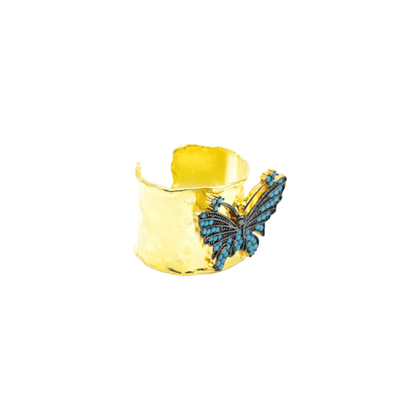 Wide Band Butterfly Ring With Blue CZ Diamonds - shopzeyzey