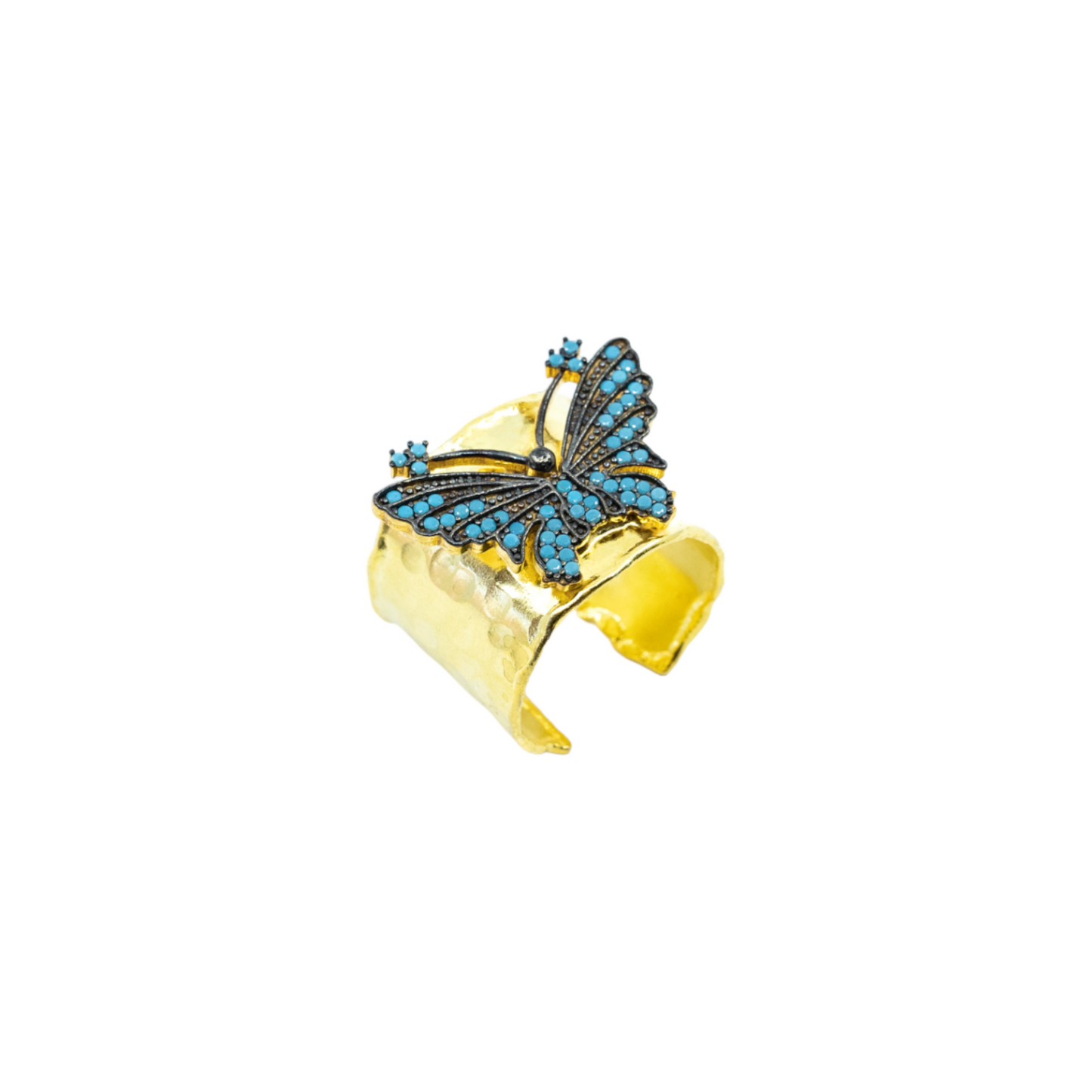 Wide Band Butterfly Ring With Blue CZ Diamonds - shopzeyzey