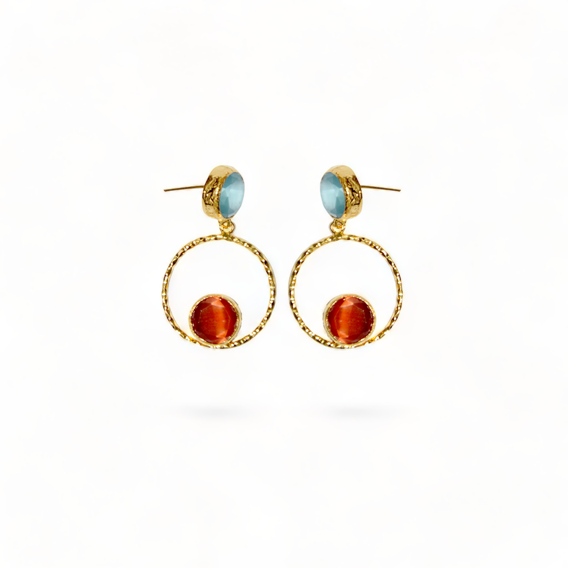 Aurora Orange Eyes Gold Earrings - shopzeyzey