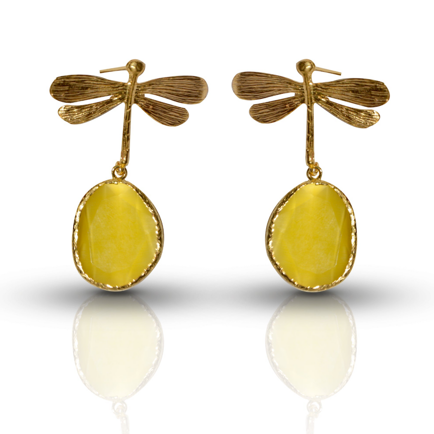 Aurora Mustard Dragonfly Gold Earrings - shopzeyzey