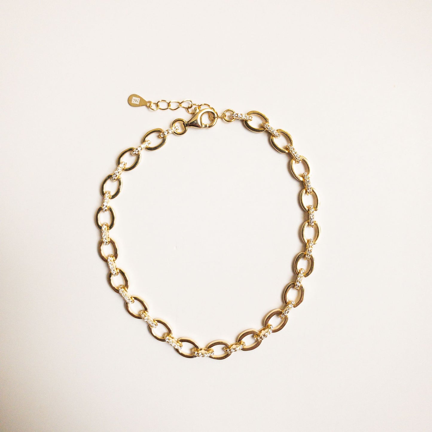 White CZ Link Chain Adjustable Bracelet