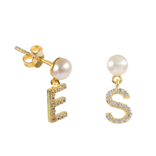 Personalized Diamond Initial Pearl Earring - shopzeyzey