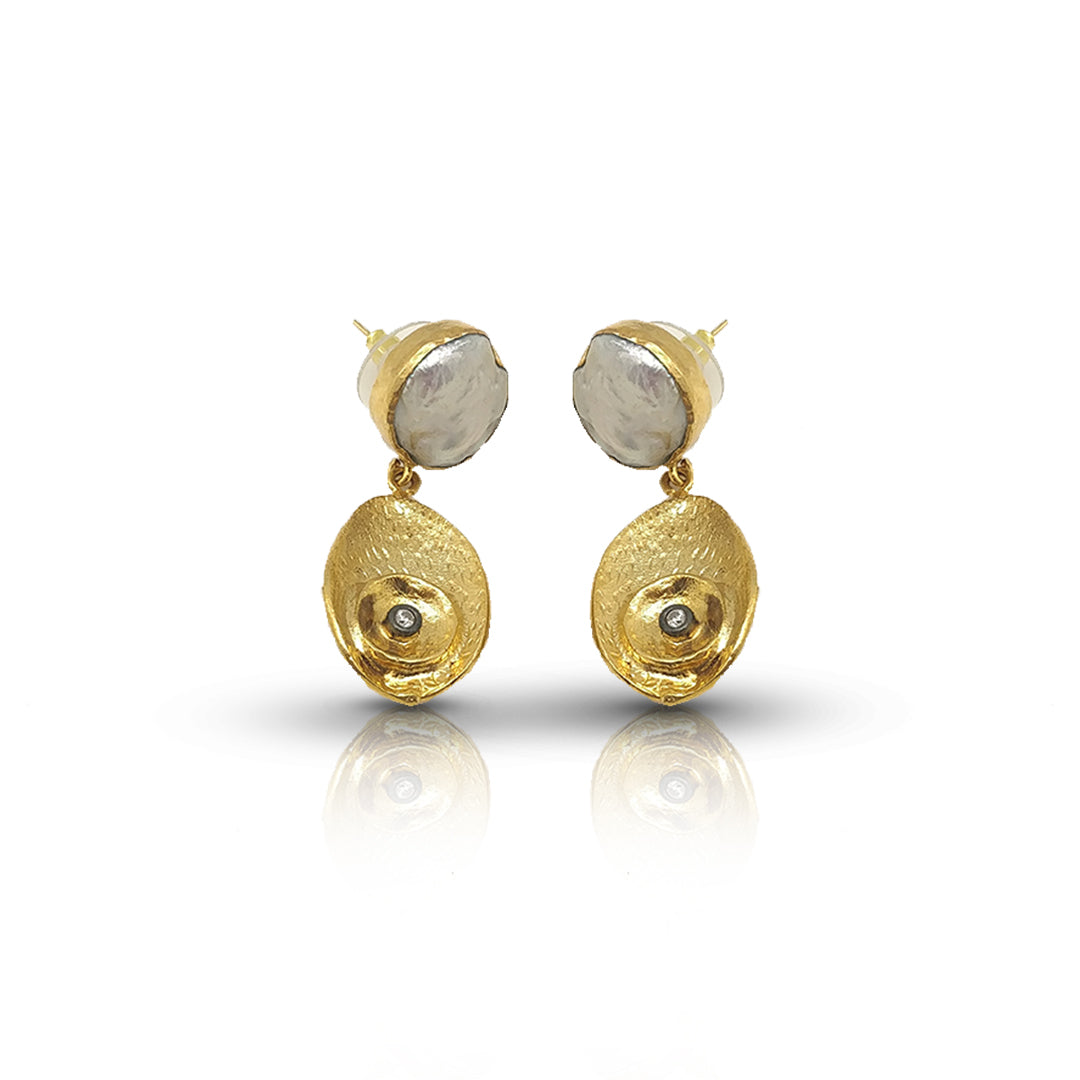 Pearl and CZ Gold-Plated Earrings | Handmade Semi Precious Jewelry - shopzeyzey