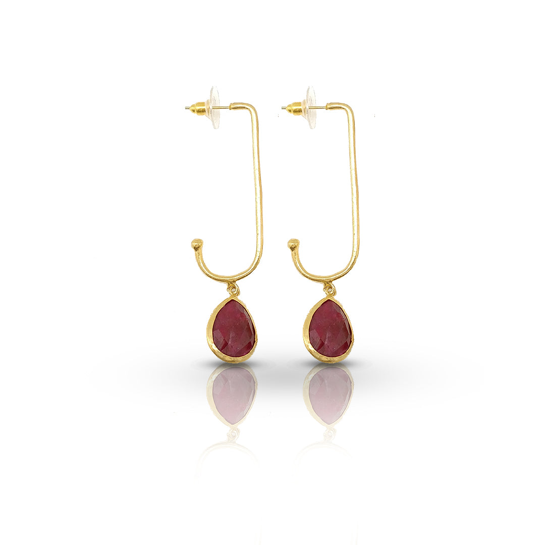 Passion and Elegance | Handmade Gold-Plated Ruby Corundum Earrings - shopzeyzey