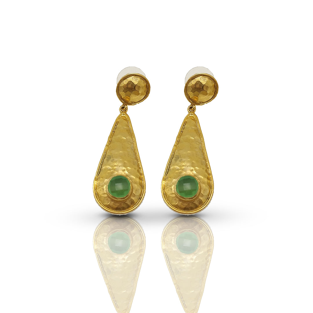 Gold-Plated Handmade Drop Earrings with Green Onyx Stones | Contemporary Elegance | Nature-Inspired Jewelry - shopzeyzey