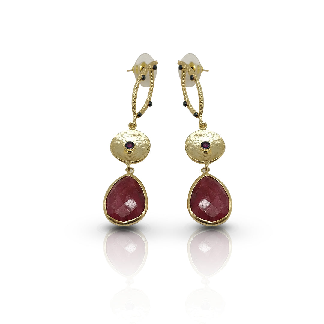 Passion and Elegance | Handmade Gold-Plated Ruby Corundum Earrings - shopzeyzey