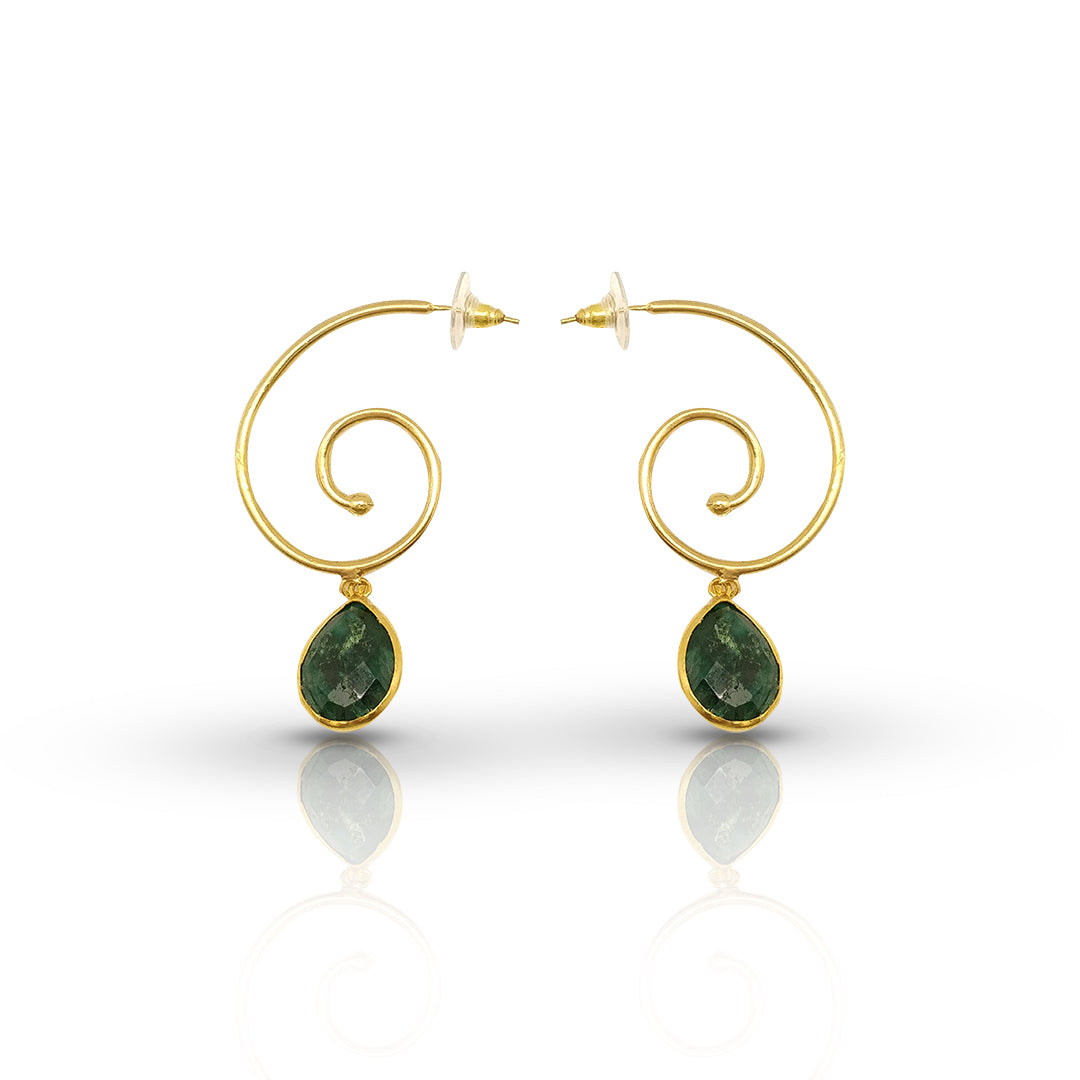 Handmade Emerald Corundum Gold Plated Earrings | Contemporary Semi-Precious Jewelry - shopzeyzey