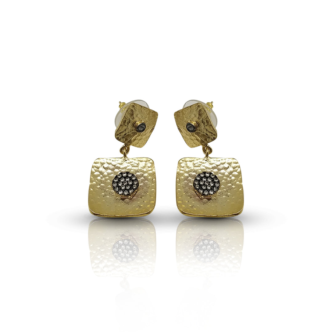 Gold Plated Handmade Hammered Earrings with CZ – Contemporary Elegance - shopzeyzey