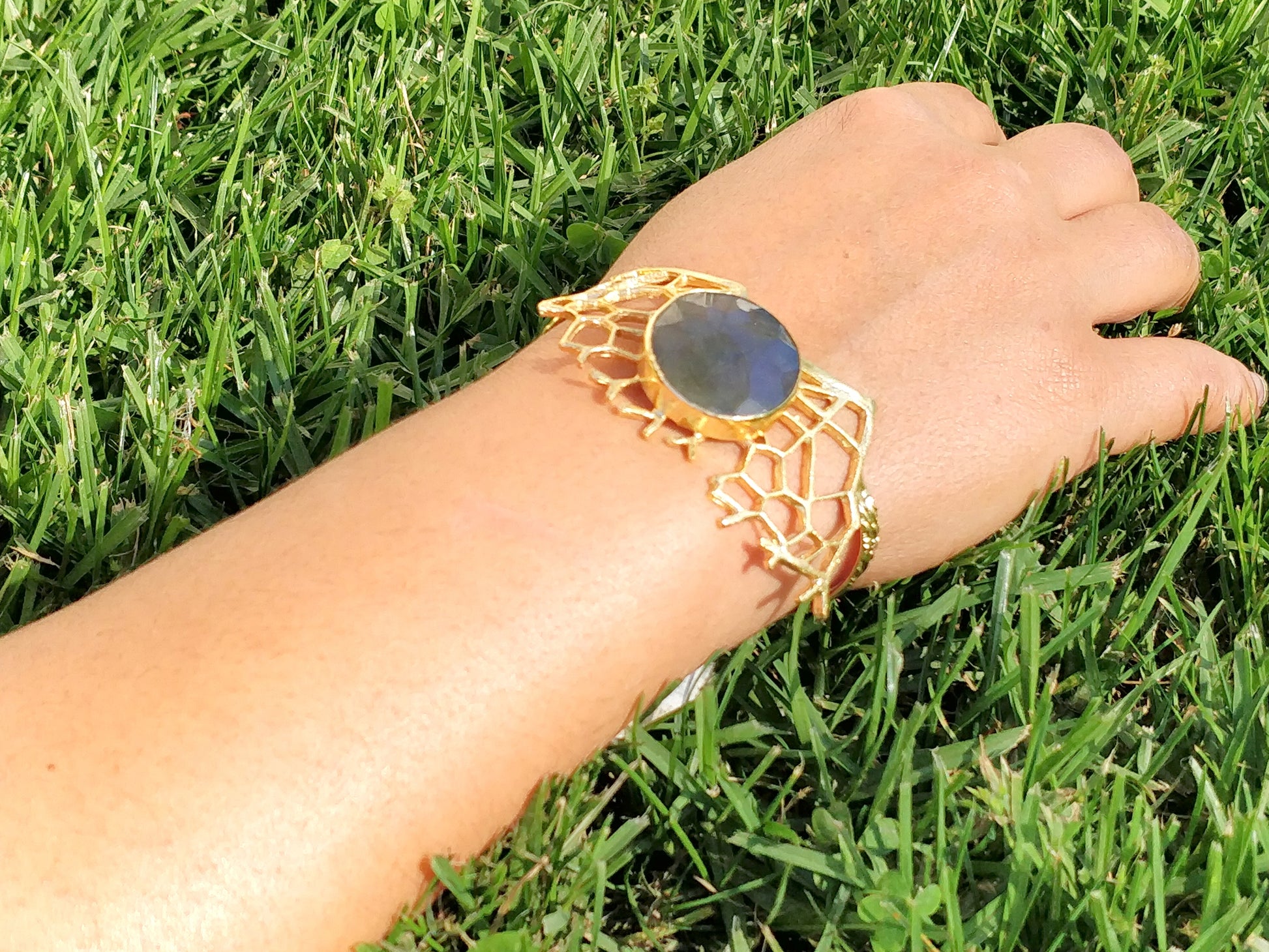 Labradorite Organic Gold Cuff - shopzeyzey