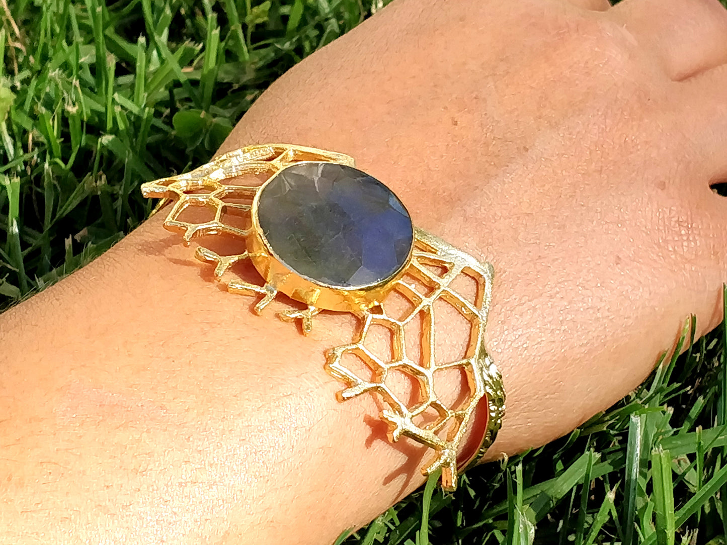 Labradorite Organic Gold Cuff - shopzeyzey