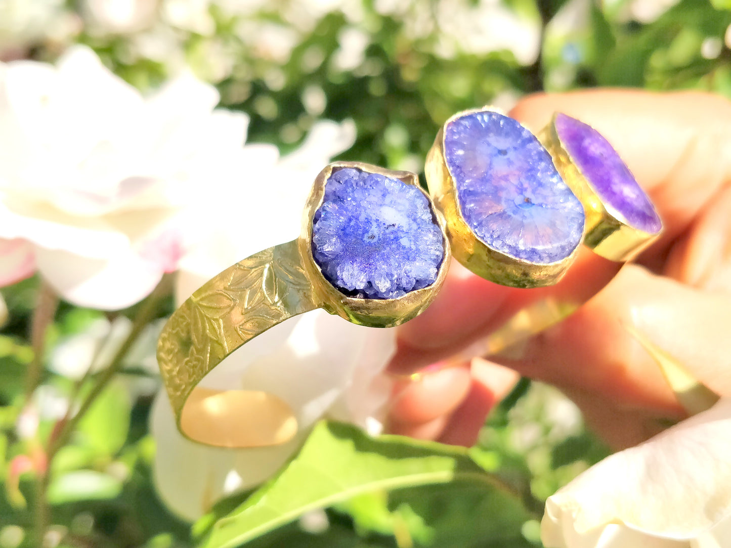 Purple Blue Triple Stone Gold Cuff - shopzeyzey