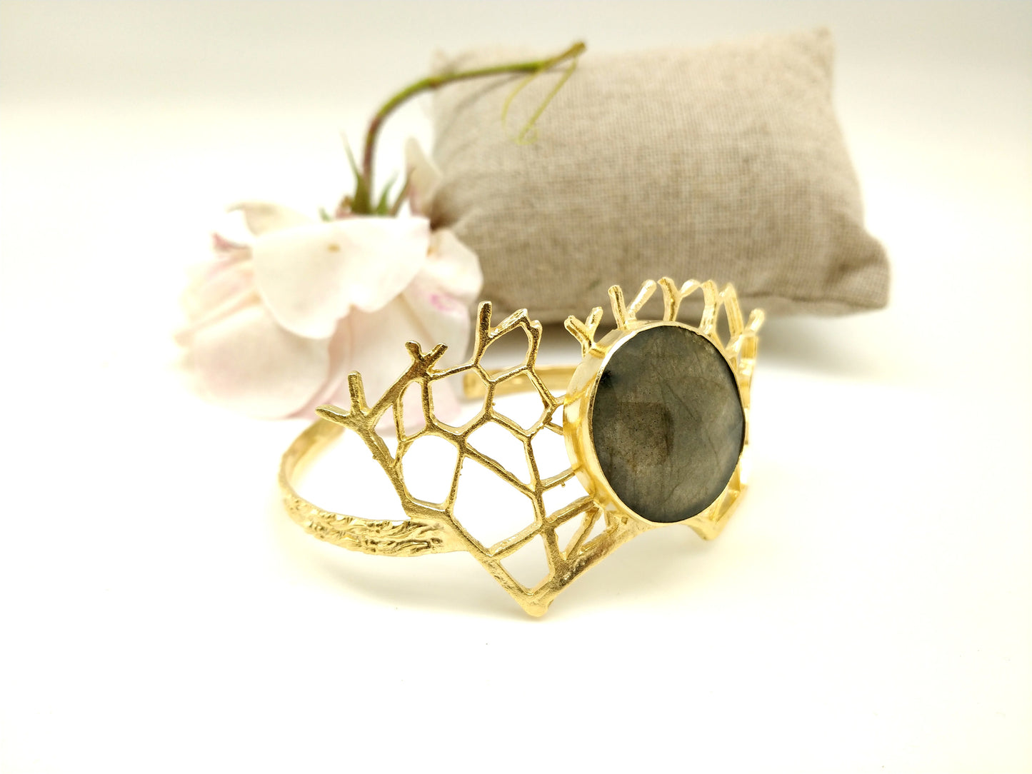 Labradorite Organic Gold Cuff - shopzeyzey