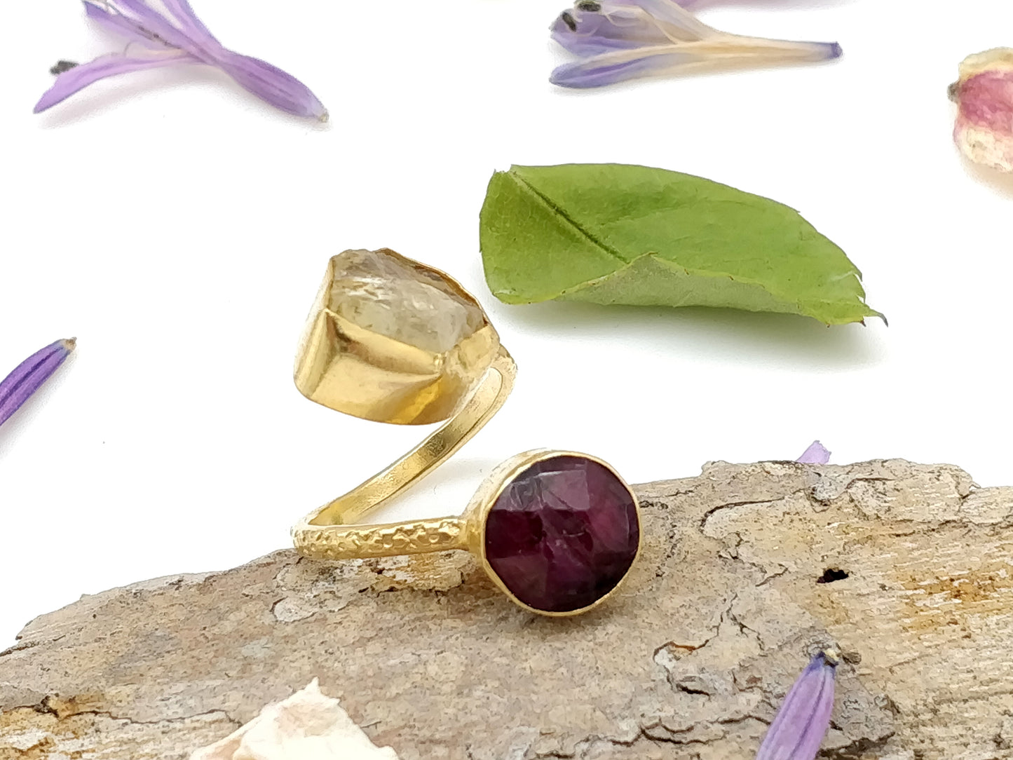 Ruby and Citrine Dancing Gold Ring - shopzeyzey