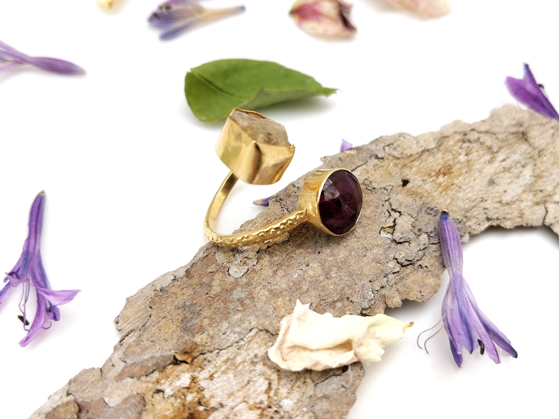 Ruby and Citrine Dancing Gold Ring - shopzeyzey