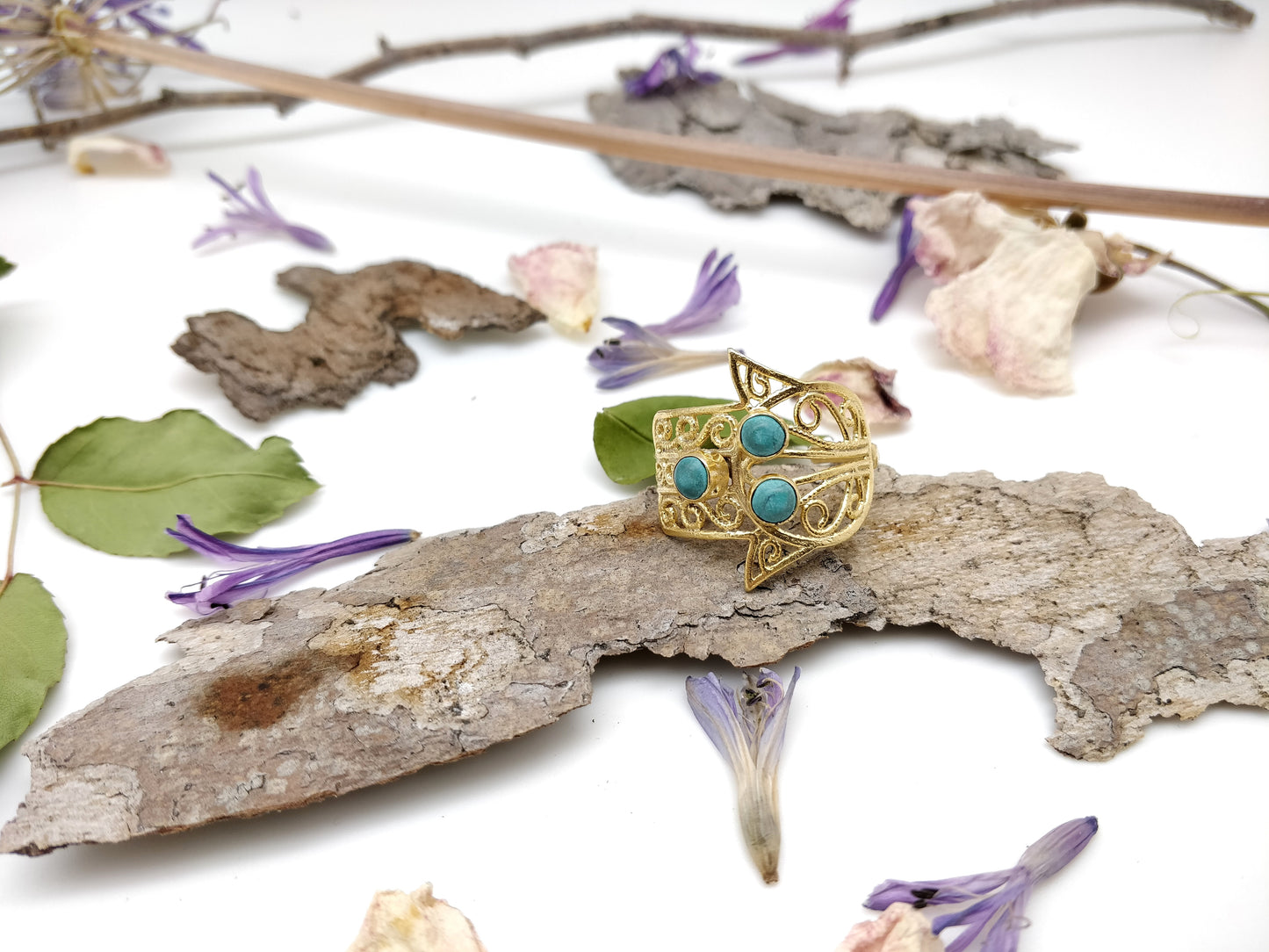 Turquoise Gold Hamsa Ring - shopzeyzey